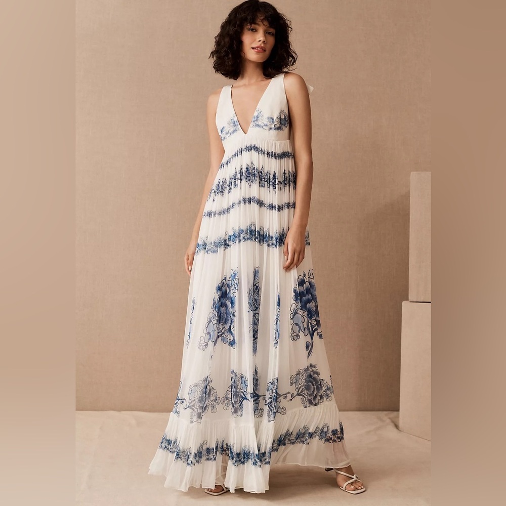 NWT Sachin & Babi Wren Maxi Dress size 12 blue white maxi sleeveless tie floral - Picture 4 of 5